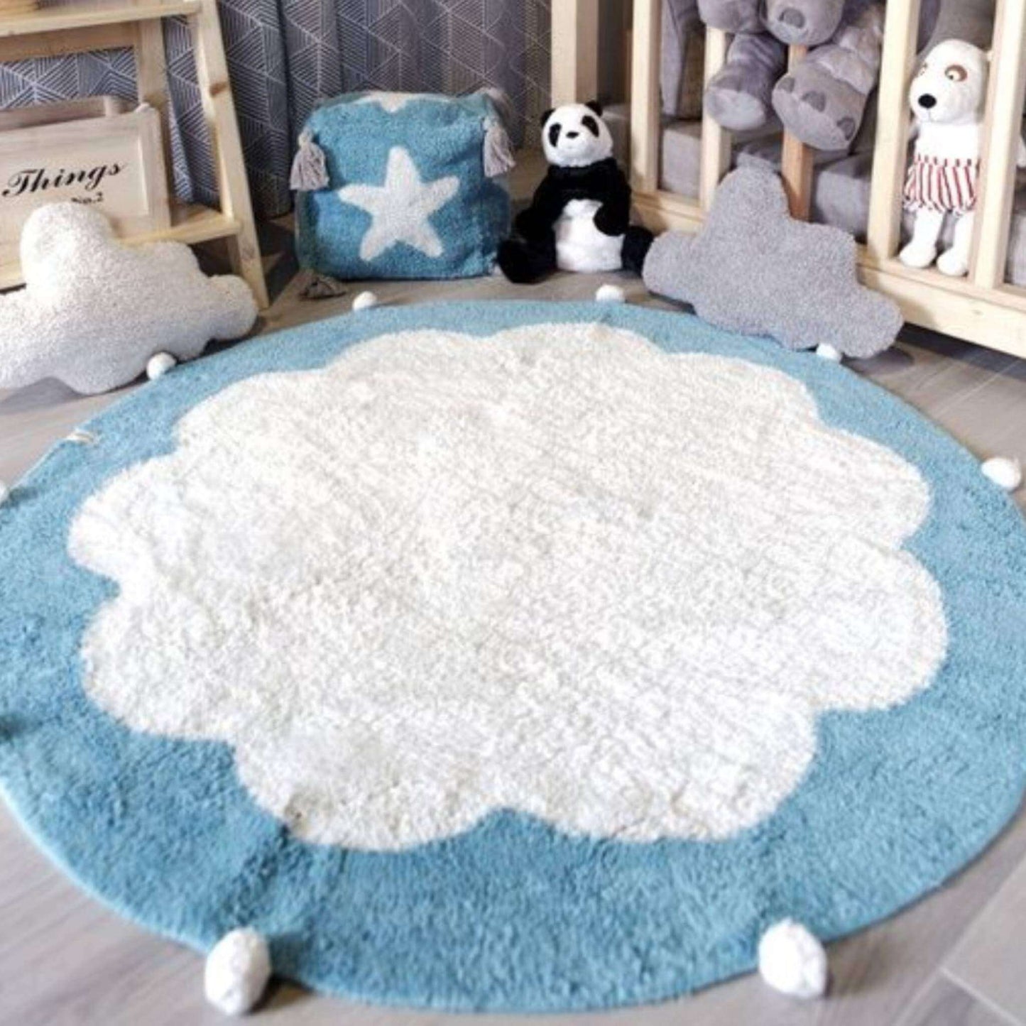 MOOD Rugs Ecru Blue Renk Pompom Halı - 414.99TL - ELYKDS-234 | Elya Kids